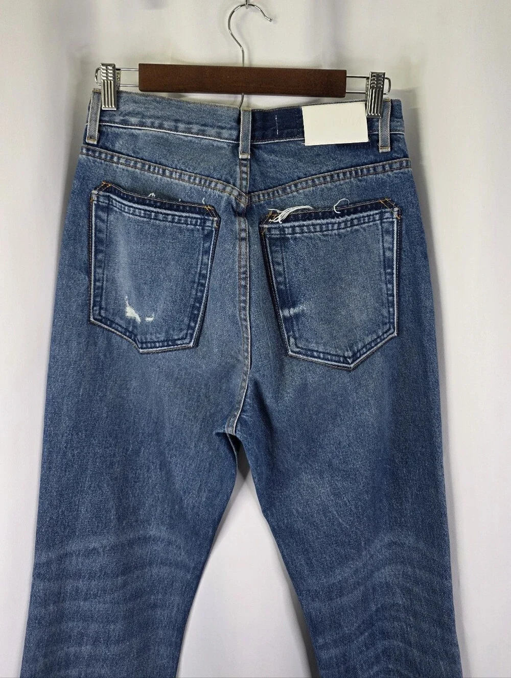 EB Denim Women's Size 27 High Rise Straight Leg Denim Jeans Split Hem Button Fly